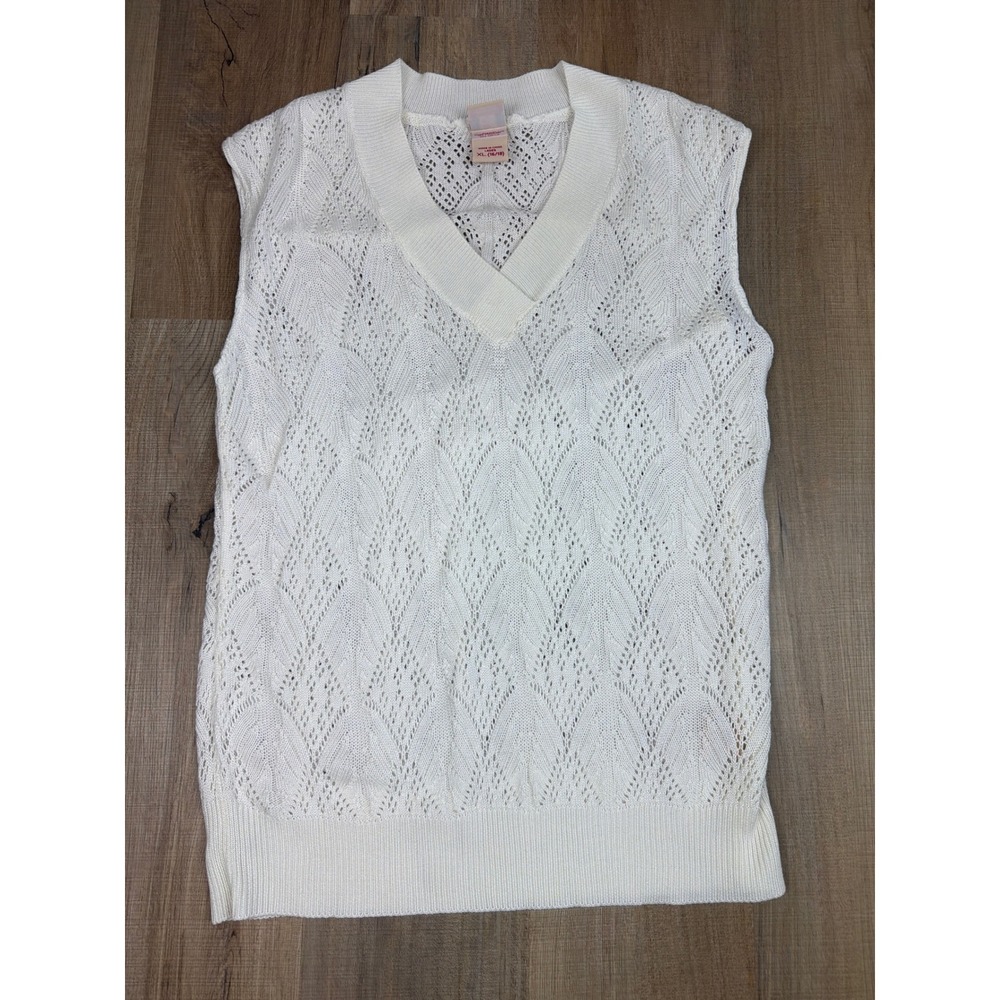 Vintage Faded Glory Originals Arctic White Pointelle Knit V-Neck Sweater Vest XL